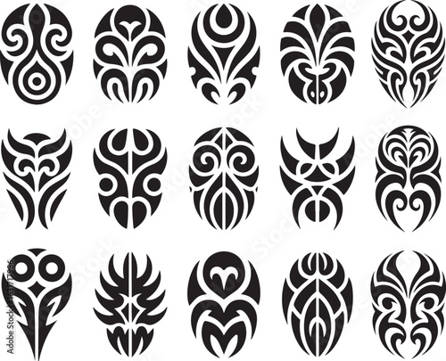 Tribal ornamental oval designs black