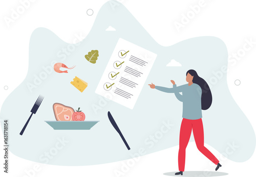 Healthy meal planning with daily food ingredients list .Weekly eating schedule with plan for slimming.human life.