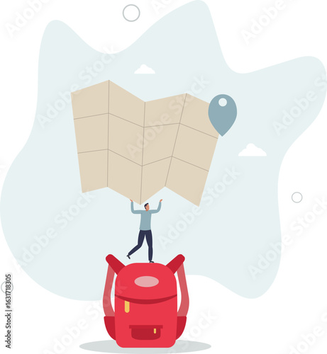 People hobbies and favorite activities.male traveler with a backpack and a map of the area.human life.