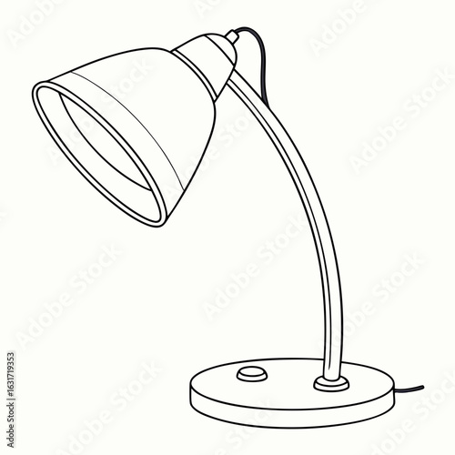Black and white outline desk lamp on white background