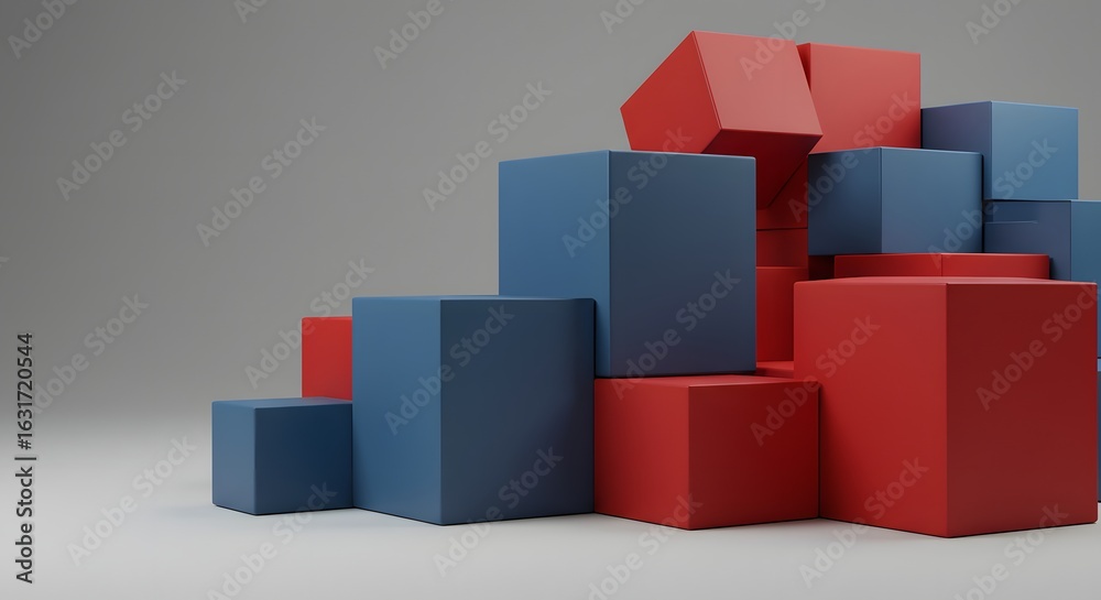Fototapeta premium Abstract composition of red and blue cubes