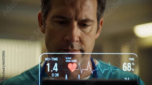 Doctor Analyzing Futuristic Medical Data on Tablet
