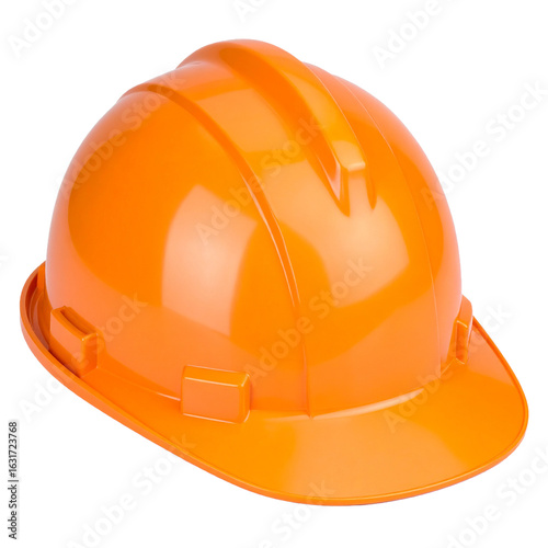 Safety First Isolated On White Background: A vibrant close-up showcases an orange construction helmet. Its polished surface reflects the diligence and care for safety.