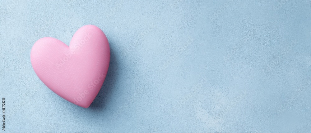 Obraz premium The pink heart symbolizing love on a soft blue background for romantic themes