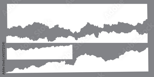 White realistic torn or ripped paper strip collection with grunge edges. Rips paper texture vector art background	