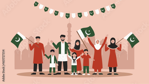 Celebrating Pakistani pride with family and flags, a joyful cultural moment for Independence Day festivities