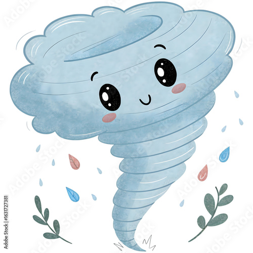 Cute Cartoon Tornado Character Illustration with Smiling Face