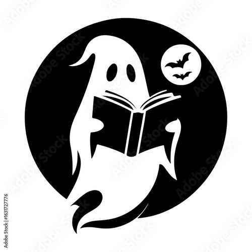 ghost reading a book on halloween night  silhouette