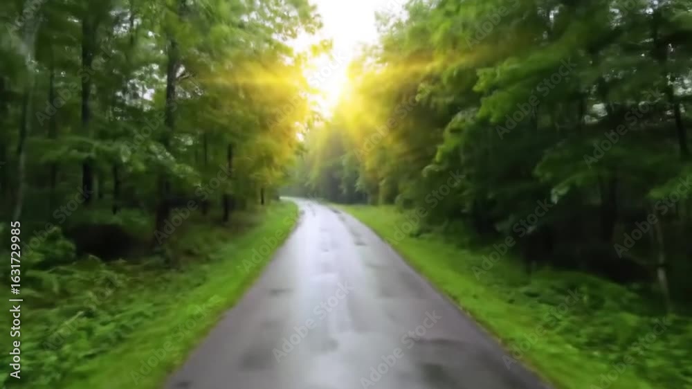 Forest road in the morning Forest road in the morning