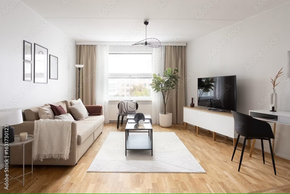 Fototapeta premium Modern luxury bedroom interior in minimal scandinavian style, 3d render