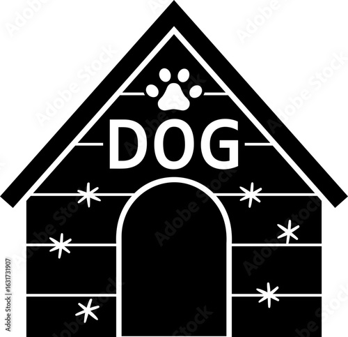 Christmas Dog house silhouette vector design.
Doghouse decorated with snowflake patterns.
Winter season doghouse for Pet silhouette.
Transparent background. svg.