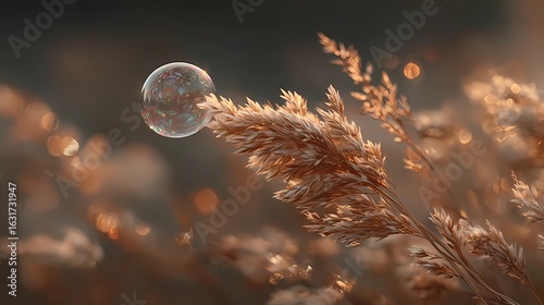 Twilight sky cradles a lone bubble as it floats gently, glowing with warmth and serenity.