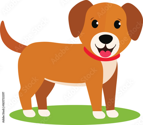Cute cartoon puppy, Adorable dog flat design, Pet clipart illustration. Little dog standing on a white background