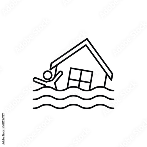 flood icon vector person and house drowns