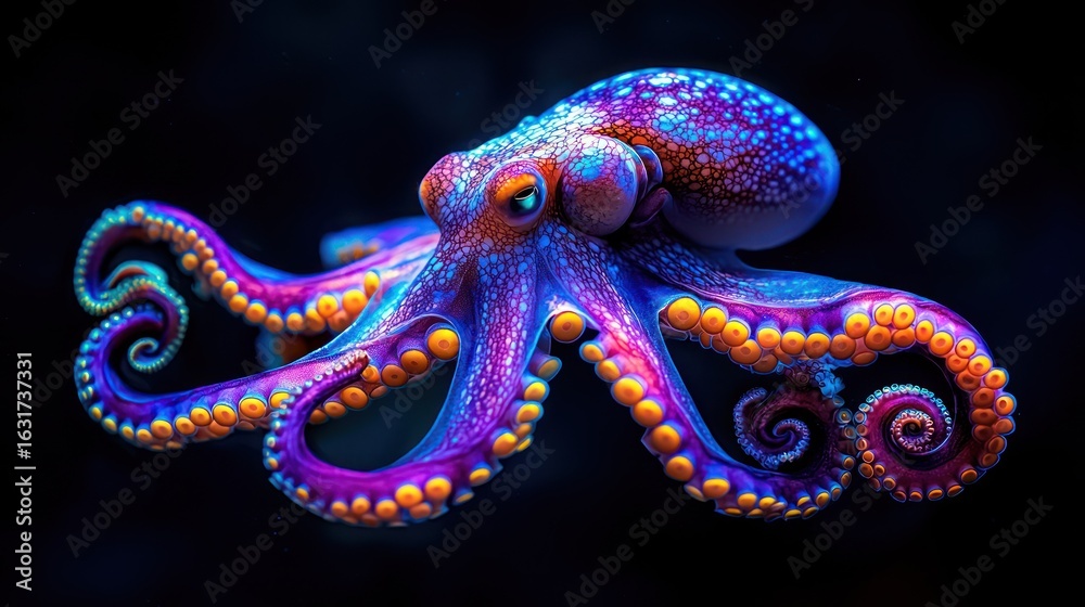 Obraz premium Vibrant octopus in a deep sea scene