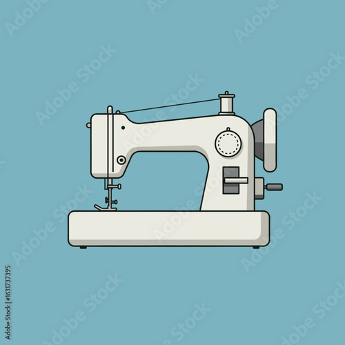 Vintage sewing machine on a blue background, showcasing craftsmanship and creativity