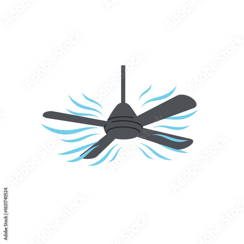 A ceiling fan spinning rapidly, distributing cool air in a bright room with light walls