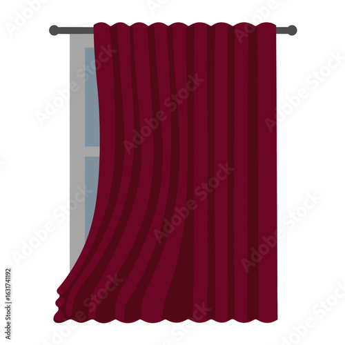 Elegant maroon curtains draped over a window, enhancing a cozy indoor atmosphere
