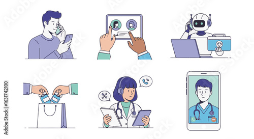 Healthcare and Technology Illustration Set. 