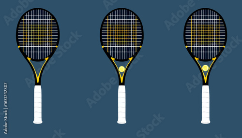 A vibrant vector illustration of three tennis rackets with tennis balls, ideal for sports-themed designs, posters, or promotional materials, conveying energy and action.
