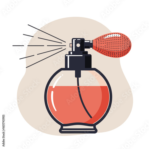 Stylish perfume bottle with a vintage spray nozzle against a soft background