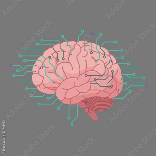 Digital brain illustration with circuitry, symbolizing technology and innovation