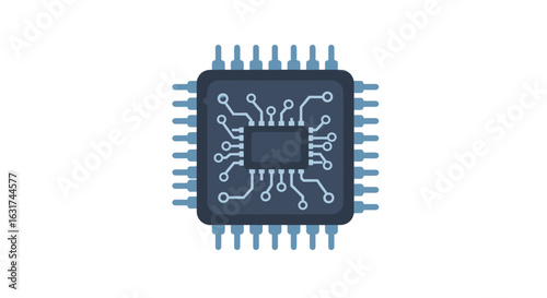 Detailed illustration of a computer chip with circuit patterns on a white background