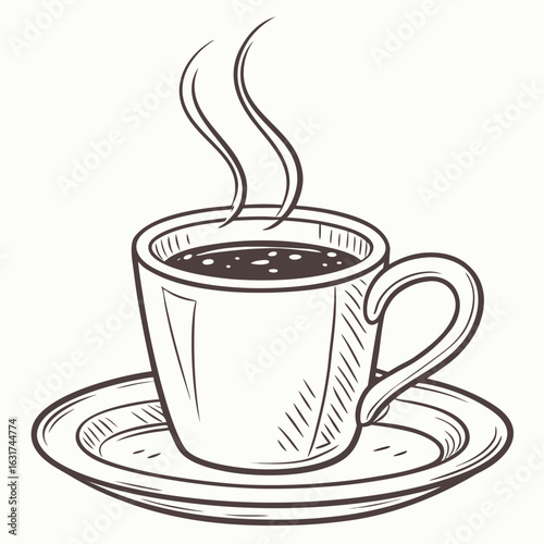 Mug on Saucer Vector - Generative AI Linocut Silhouette Design