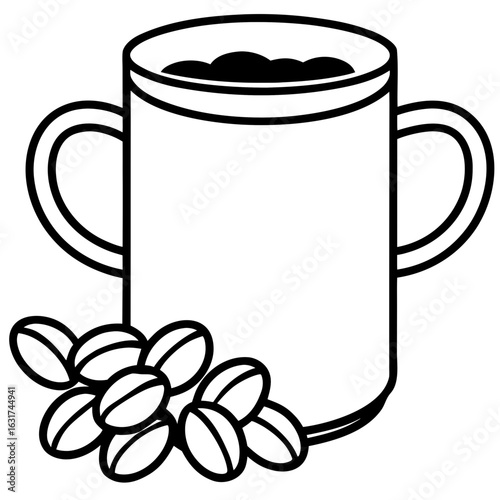 Mug with Coffee Beans Vector | Generative AI Linocut Silhouette Design