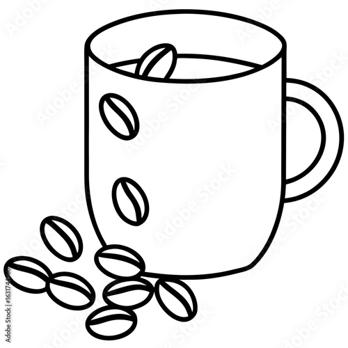 Mug with Coffee Beans Vector | Generative AI Linocut Silhouette Design