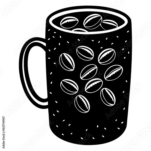 Mug with Coffee Beans Vector | Generative AI Linocut Silhouette Design
