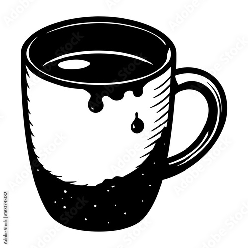 Mug with Coffee Stain Vector | Generative AI Linocut Silhouette Design