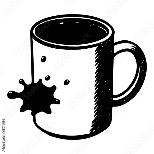 Mug with Coffee Stain Vector | Generative AI Linocut Silhouette Design