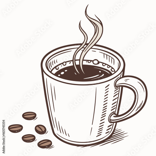 Mug with Coffee Stain Vector | Generative AI Linocut Silhouette Design