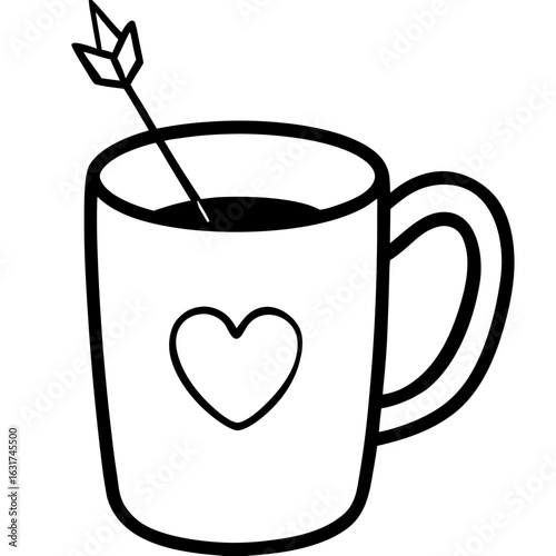 Mug with Cupid Arrow Through Heart – Generative AI Vector & Linocut Silhouette Design