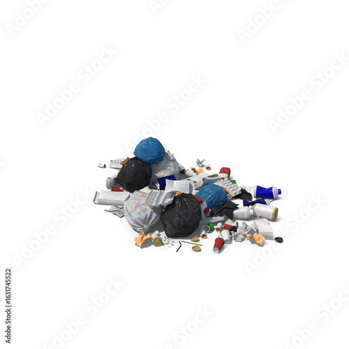 Pile of Mixed Garbage Bags and Waste isolated on transparent background