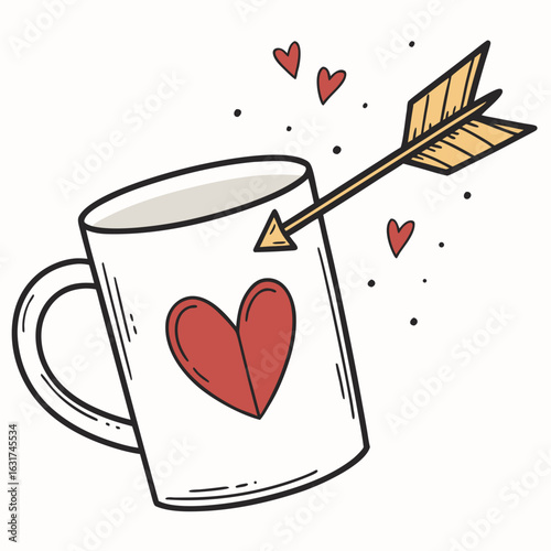 Mug with Cupid Arrow Through Heart – Generative AI Vector & Linocut Silhouette Design
