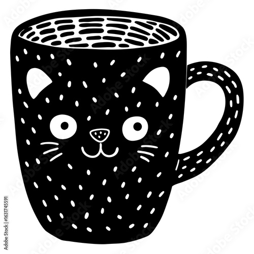 Mug with Cute Animal Print Vector | Generative AI & Linocut Silhouette Design