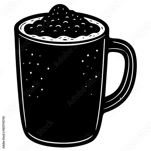 Mug with Frothy Coffee Vector | Generative AI Linocut Silhouette Design