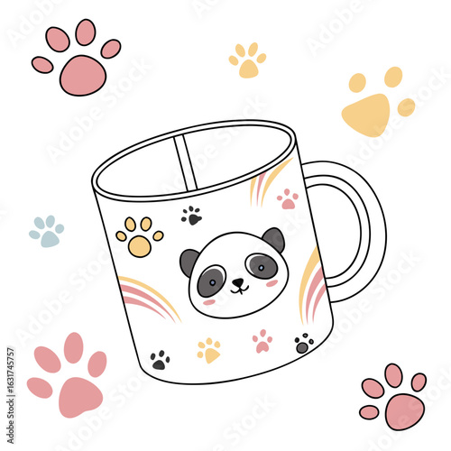 Mug with Cute Animal Print Vector | Generative AI & Linocut Silhouette Design
