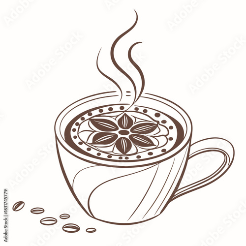Mug with Frothy Coffee Vector | Generative AI Linocut Silhouette Design
