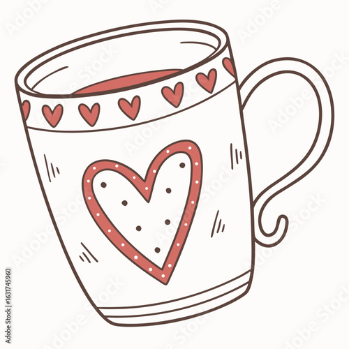 Mug with Heart Shaped Handle Vector | Generative AI & Linocut Silhouette Design