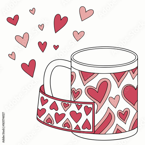 Mug with Heart Pattern Wrap Vector | Generative AI Linocut Silhouette Design