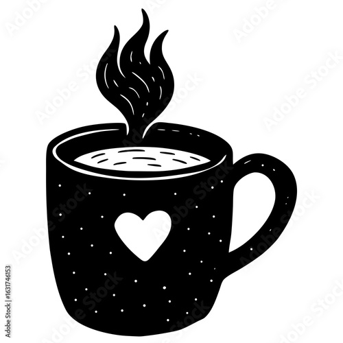 Mug with Heart Shaped Steam Vector – Generative AI & Linocut Silhouette Design