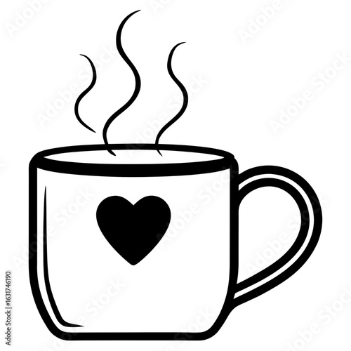 Mug with Heart Shaped Steam Vector – Generative AI & Linocut Silhouette Design