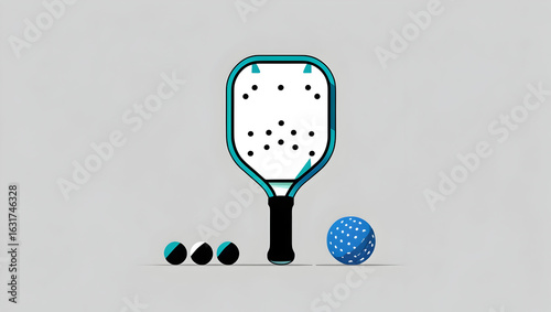 Sport Equipment Flat vector of a pickleball paddle and ball designed in minimal style with geometric line art centered on transparent background (4)
