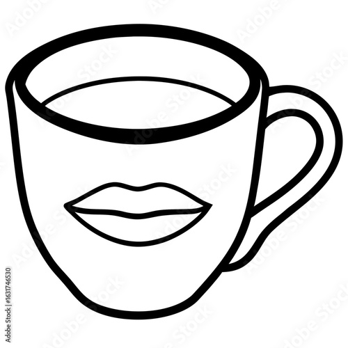 Mug with Lips Print Vector – Generative AI and Linocut Silhouette Design