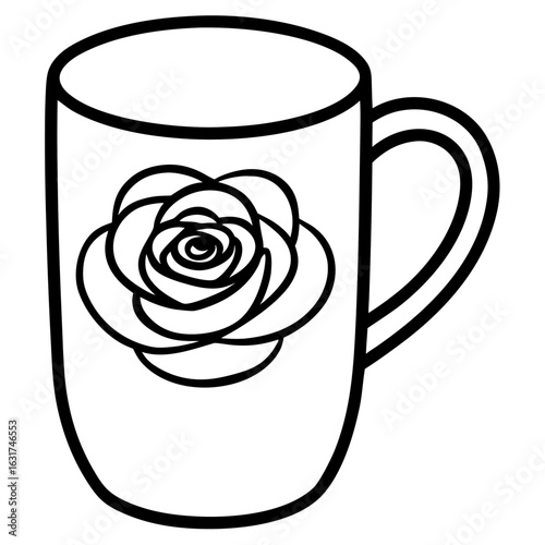 Mug with Rose Design Vector – Generative AI Linocut Silhouette Art