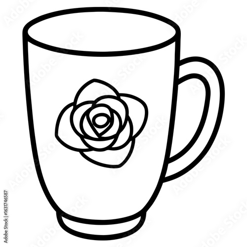 Mug with Rose Design Vector – Generative AI Linocut Silhouette Art