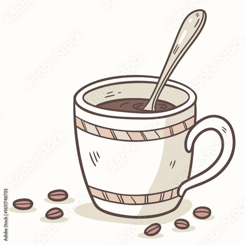 Mug with Spoon Vector | Generative AI Linocut Silhouette Design for Microstock